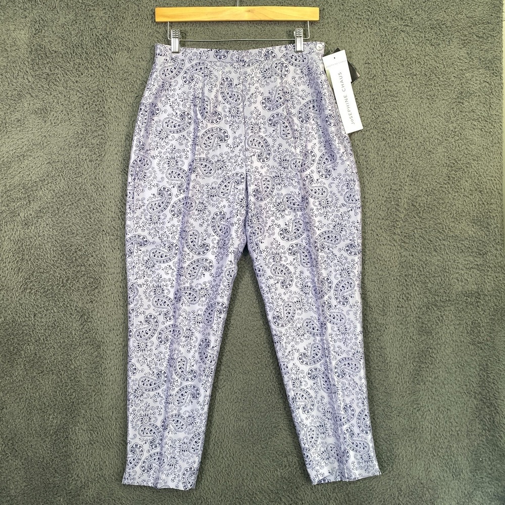 Josephine Chaus Silk Paisley Pants Womens 8 Purple Tapered High Rise Boho NWT